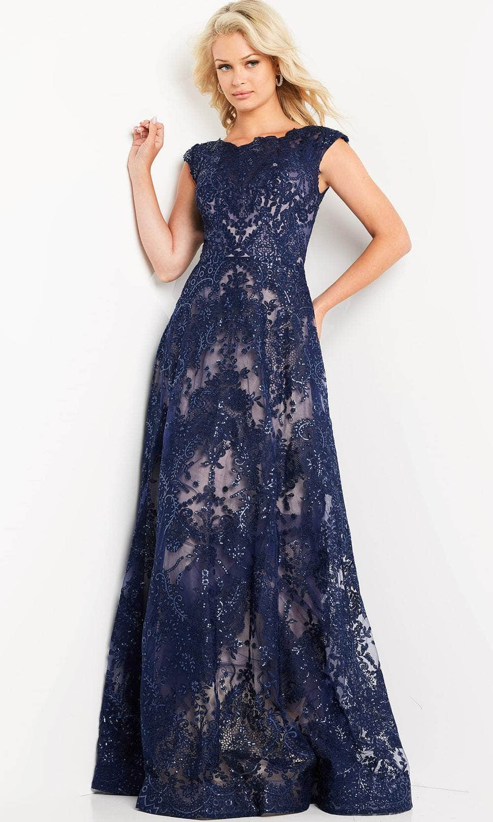 Image of Jovani 09501 - Beaded Lace Evening Dress