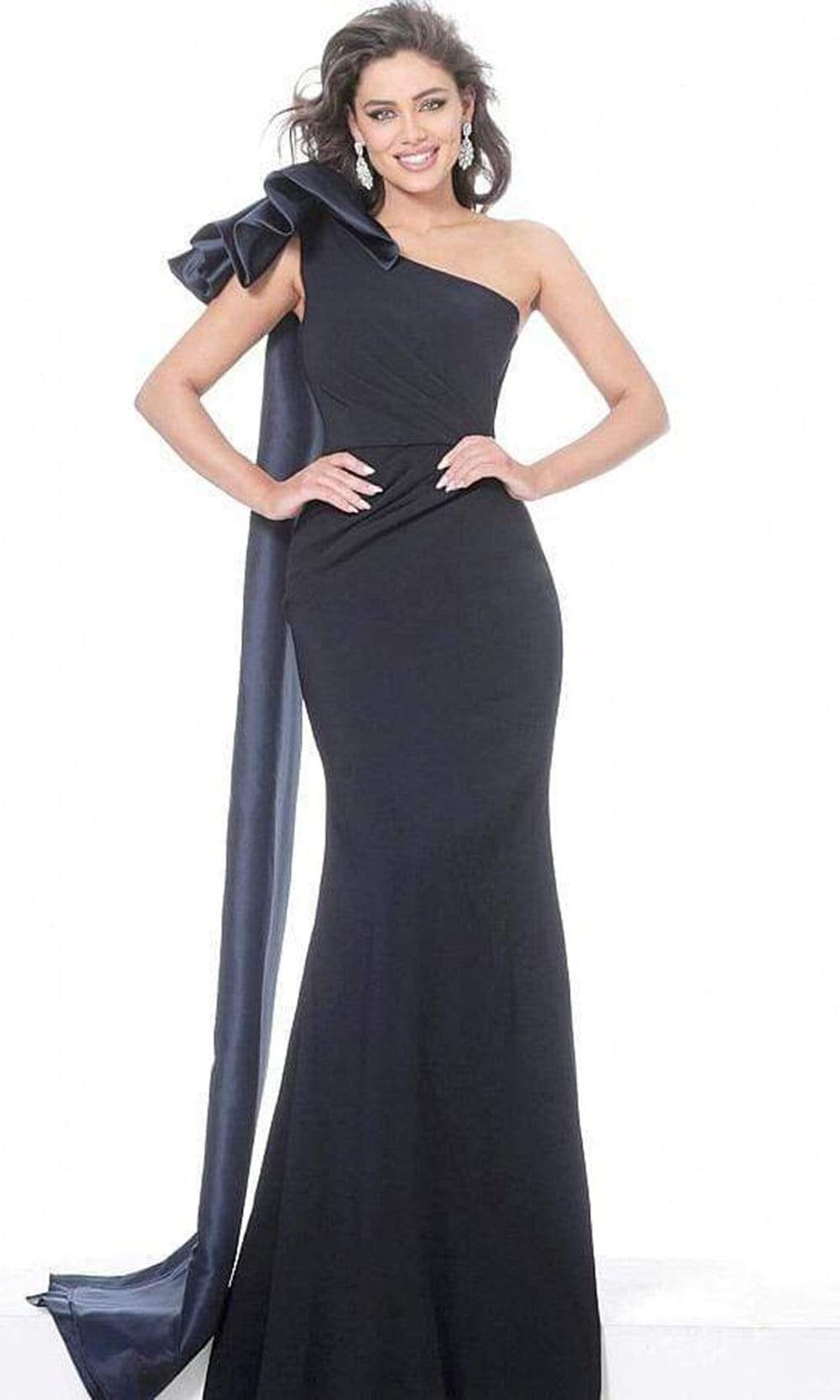 Image of Jovani - 1008 Asymmetric Neck Plain Evening Dress