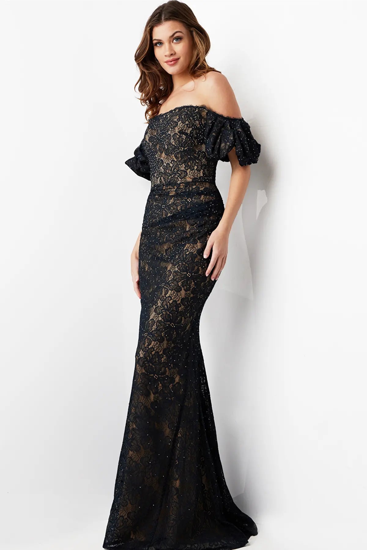 Image of Jovani 23813 - Off Shoulder Lace Evening Gown