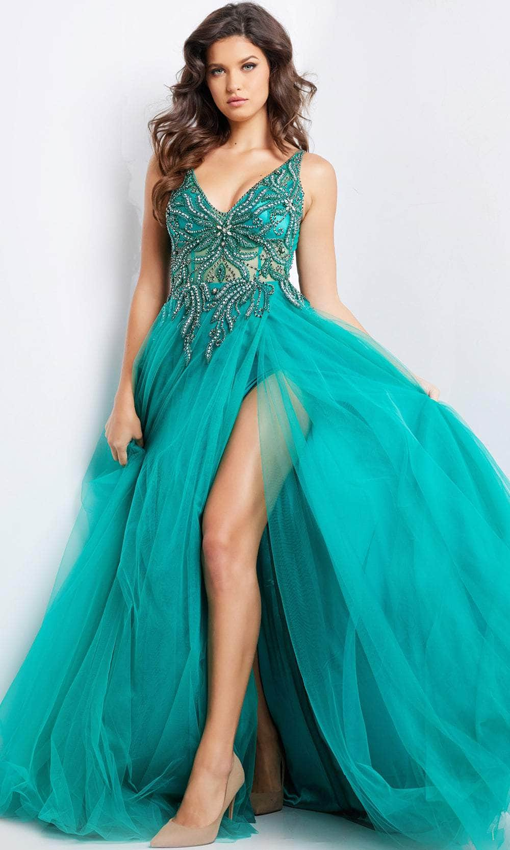 Image of Jovani 23962 - Beaded Illusion Ballgown