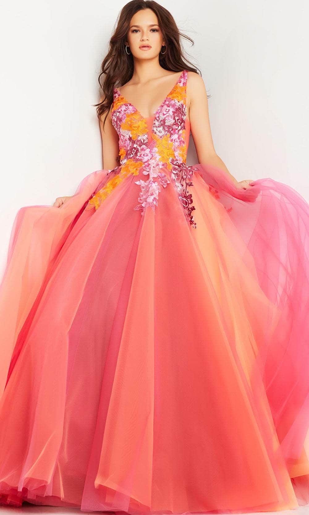 Image of Jovani 25800 - Floral Embroidered Sleeveless Ballgown