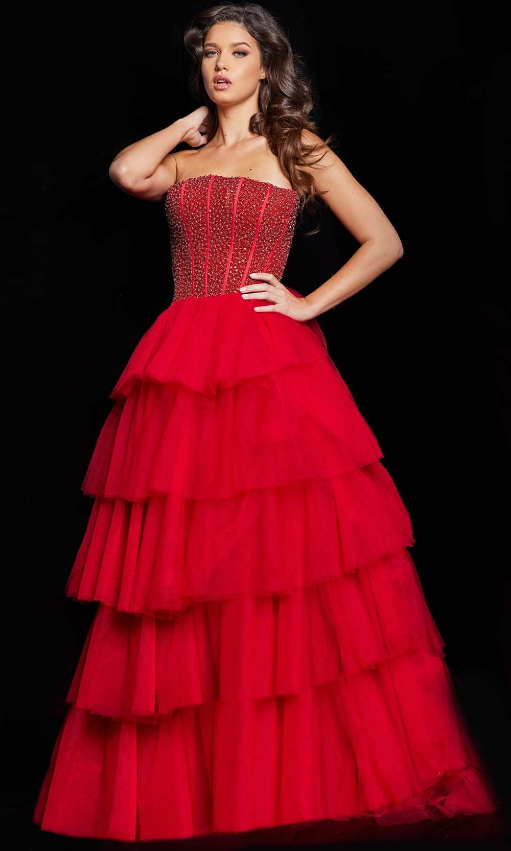 Image of Jovani 37210 - Straight Across Ruffled Ballgown