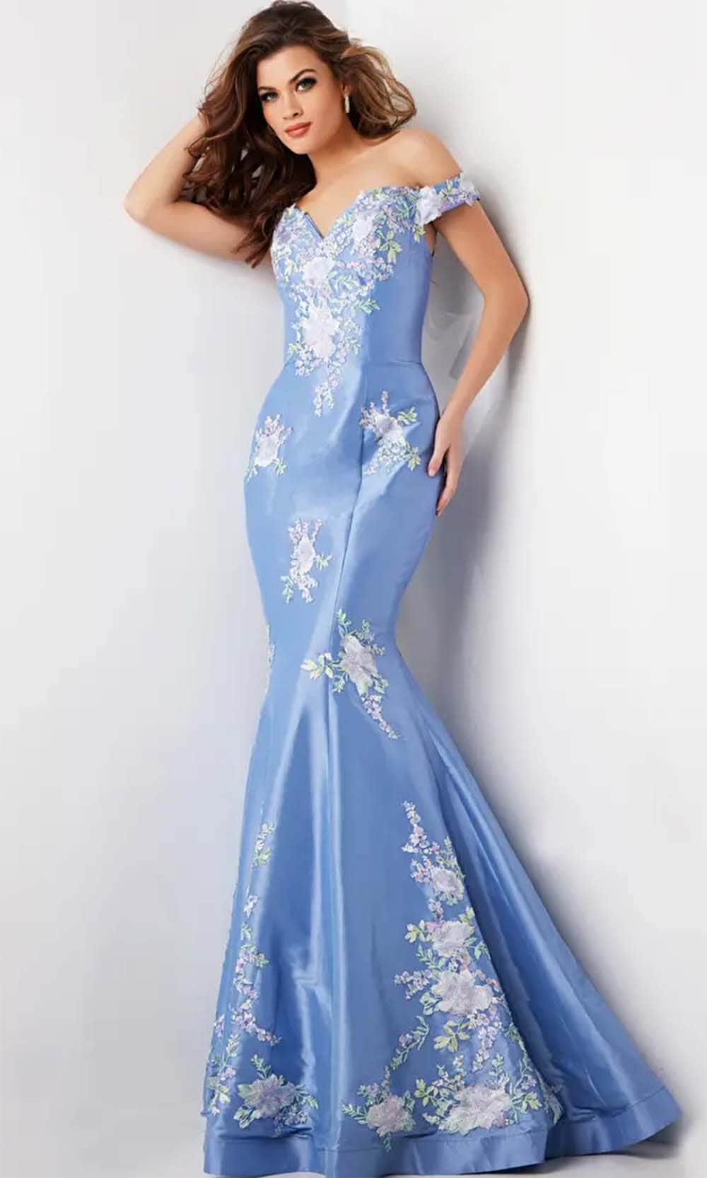 Image of Jovani 37257 - Floral Embroidered Off-Shoulder Prom Gown