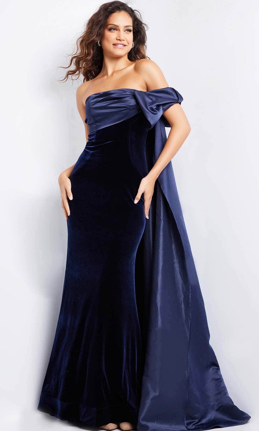 Image of Jovani 37391 - Straight-Across Velvet Evening Gown