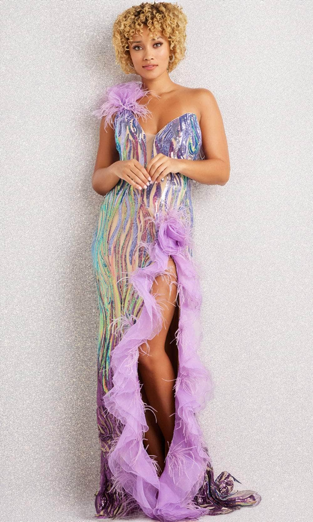 Image of Jovani 38678 - Sequined Illusion Ruffled Long Dress