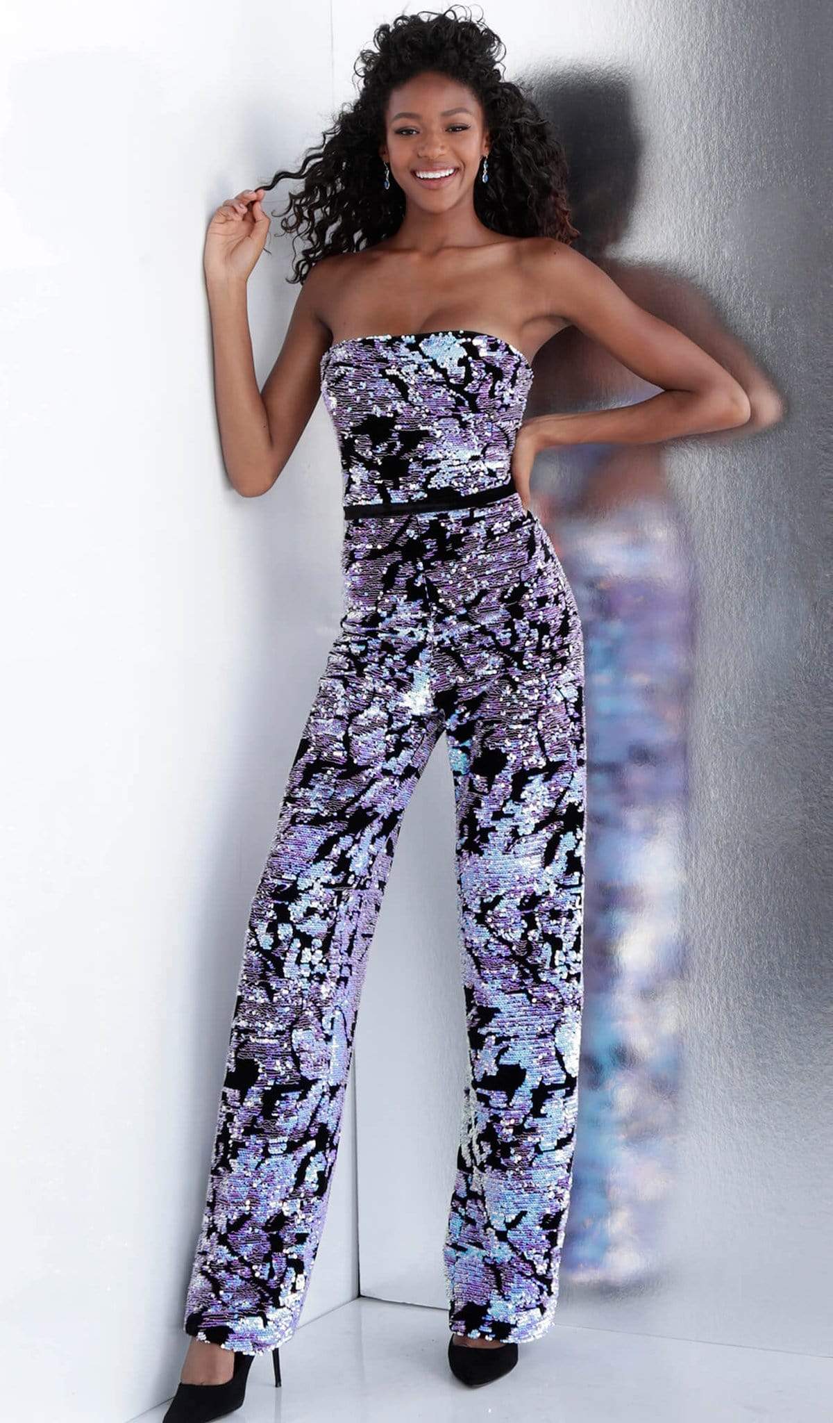 Image of Jovani - 67849 Strapless Sequined Fitted Jumpsuit