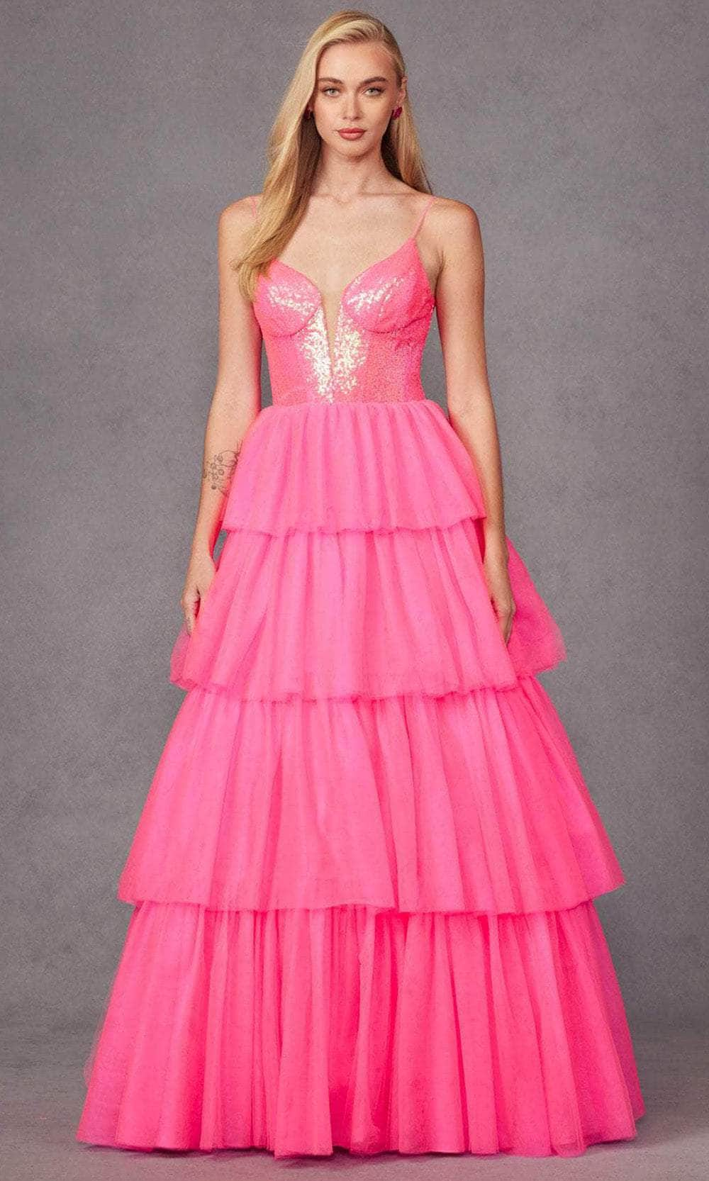 Image of Juliet Dresses JT2457H - Sequin Embellished Plunging Neck Ballgown