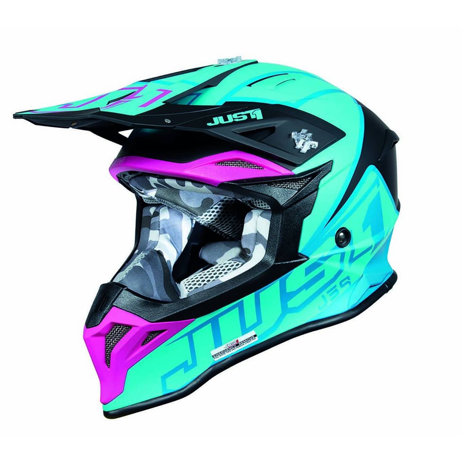 Image of Just1 J39 Thruster Petrol Blue Pink Offroad Helmet Size M ID 8055774027885