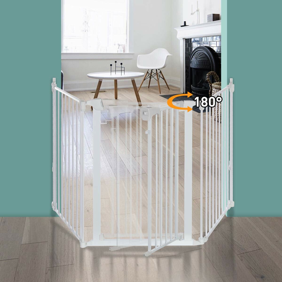 Image of KINGSO White/Black Adjustable Auto Close Metal Baby Gate with Swing Door For Doorway Stairs