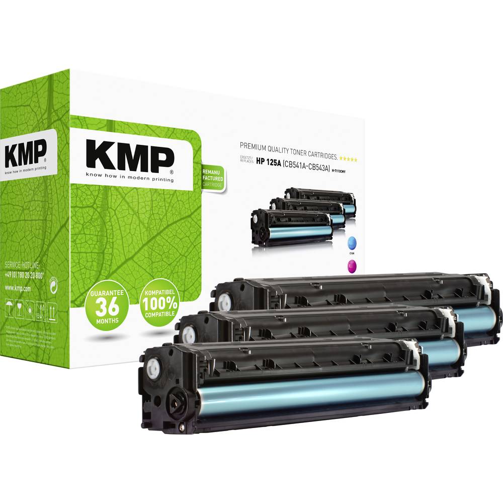 Image of KMP H-T113 CMY Toner cartridge Set replaced HP 125A CB541A CB542A CB543A Cyan Magenta Yellow 1400 Sides Compatible
