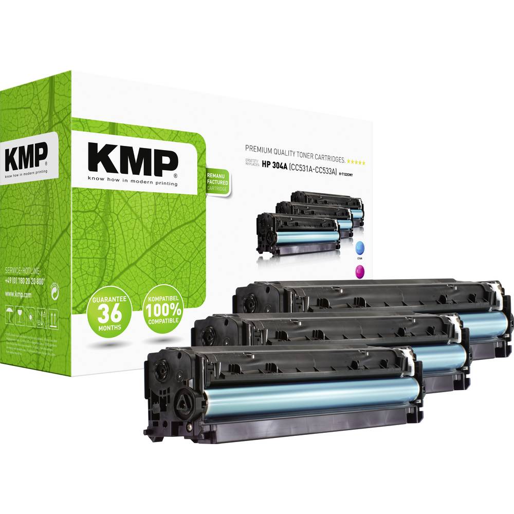 Image of KMP H-T122 CMY Toner cartridge Set replaced HP 304A CC531A CC532A CC533A Cyan Magenta Yellow 2800 Sides Compatible