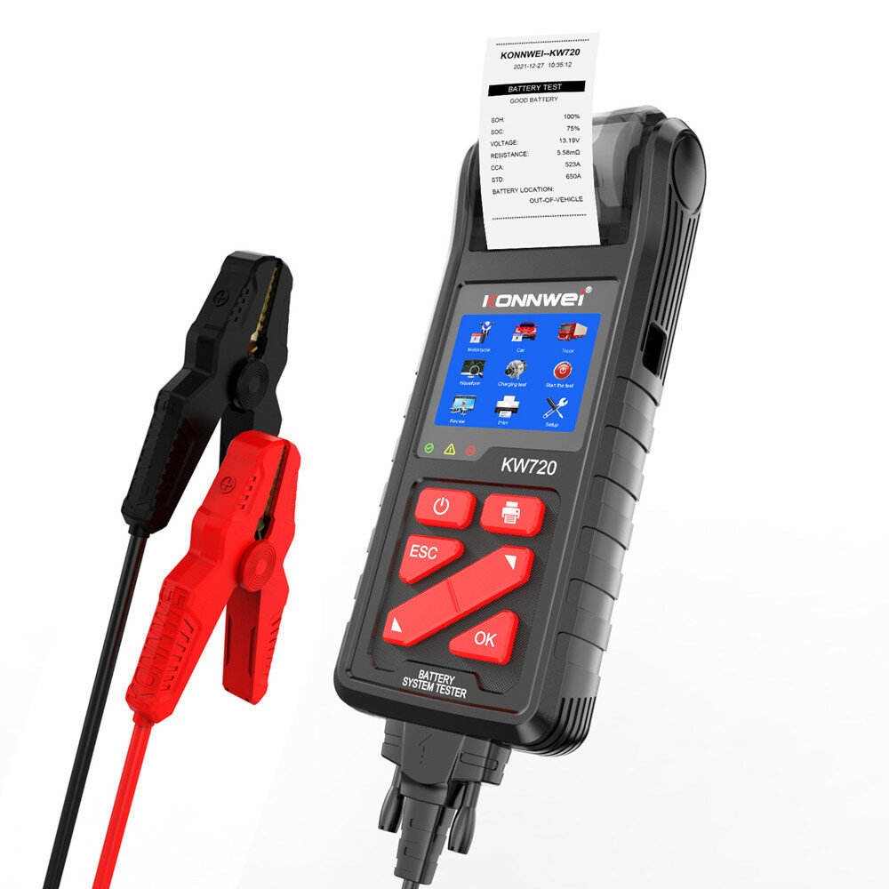 Image of KONNWEI KW720 Car Battery Tester With Integrated Printer 6V/12V/24V Universal Battery Analyzer Craking/Charging Test
