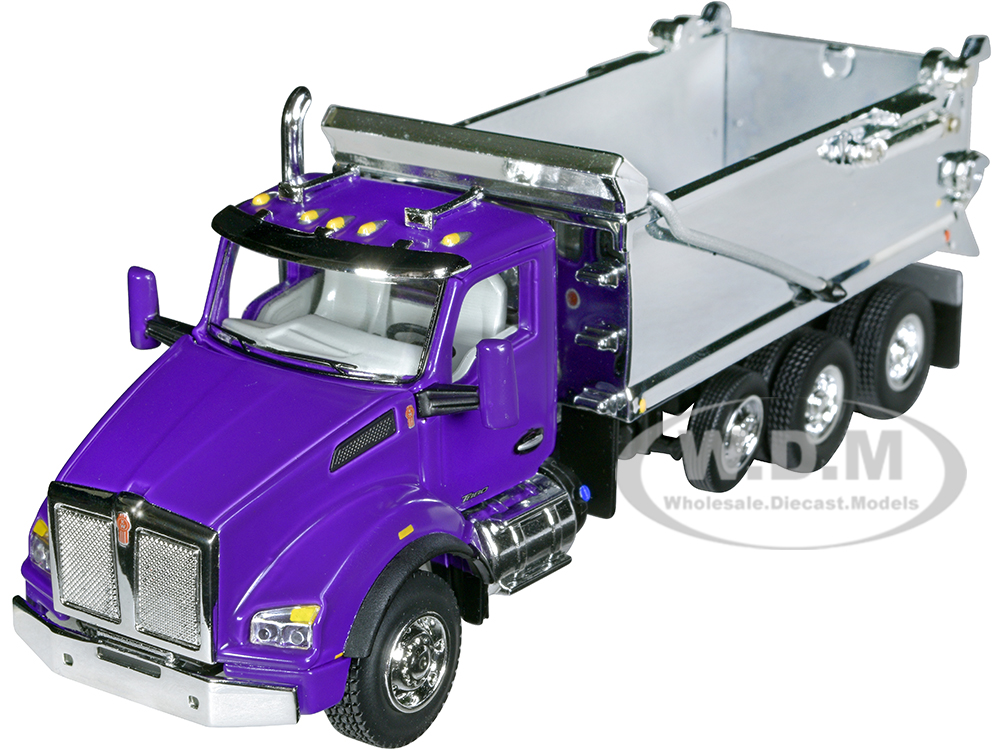 Image of Kenworth T880 Day Cab with Rogue Transfer Dump Body Truck Purple and Chrome 1/64 Diecast Model by DCP/First Gear