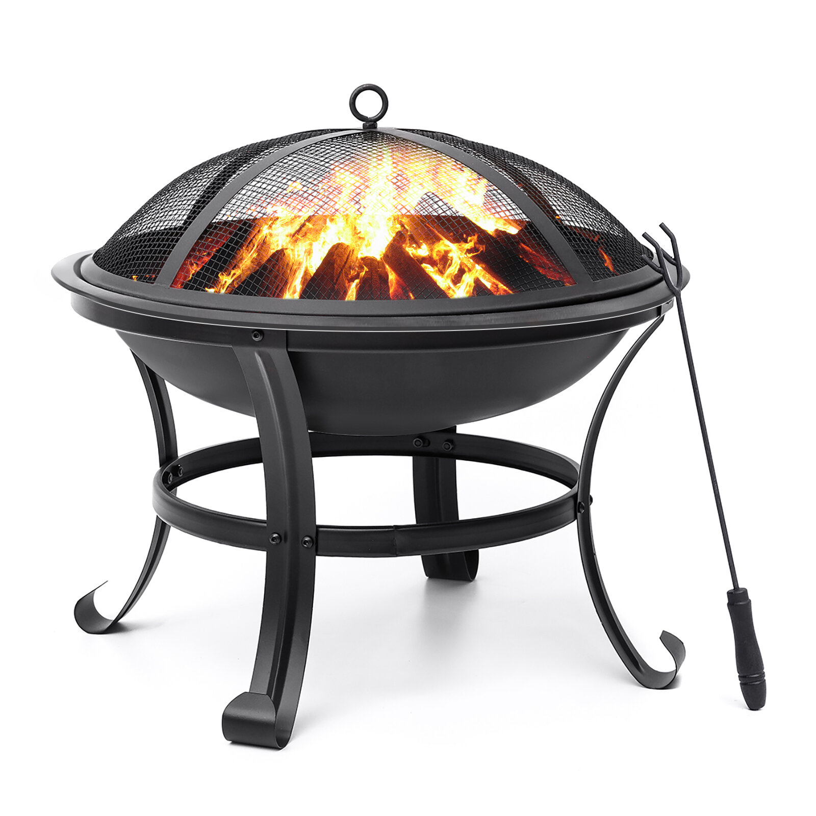 Image of Kingso 22 inch Fire Pit SteelWood Burning Small Firepit with Spark Screen Log Grate Poker
