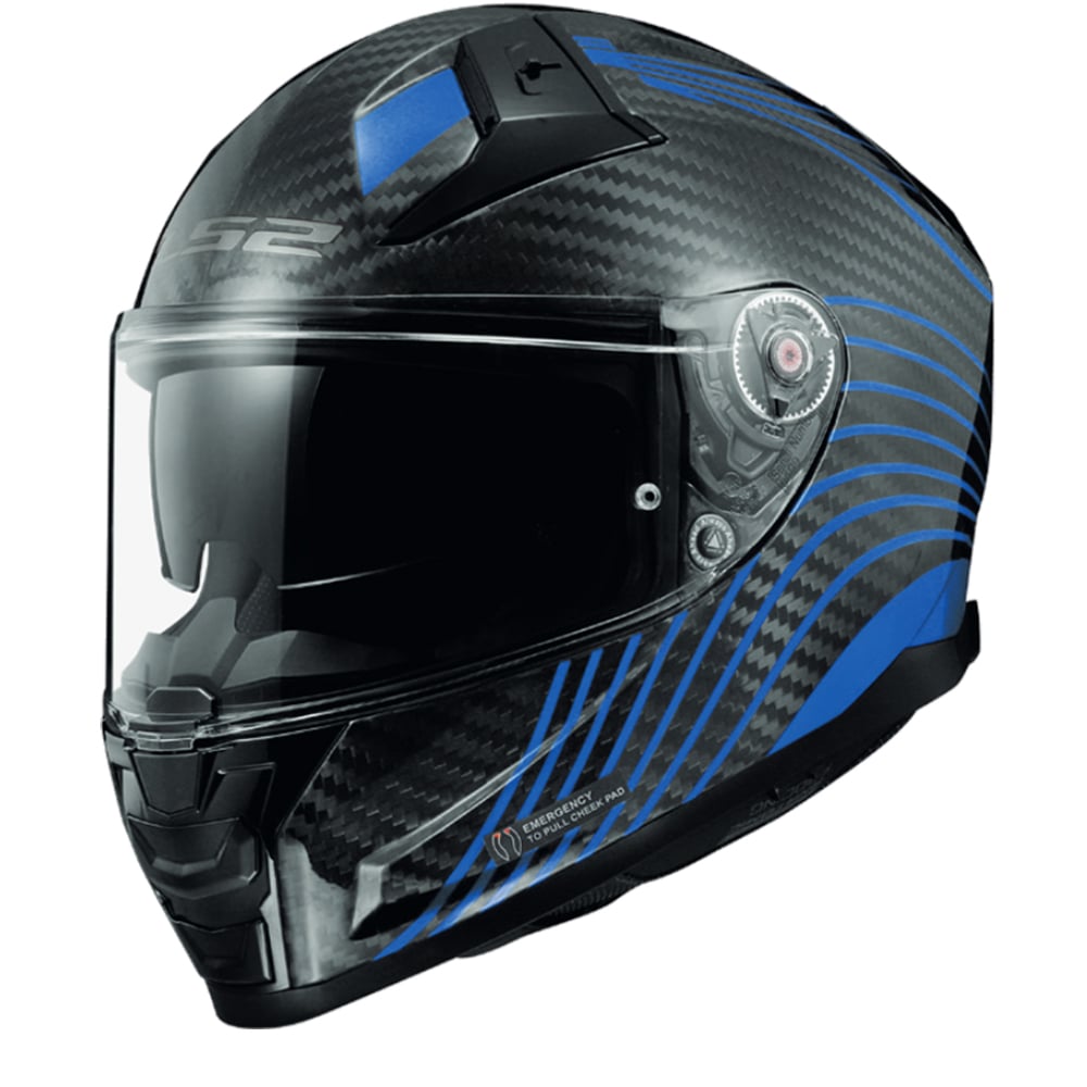 Image of LS2 FF811 Vector II Carbon Flux Glossy Blue Full Face Helmet Talla 2XL