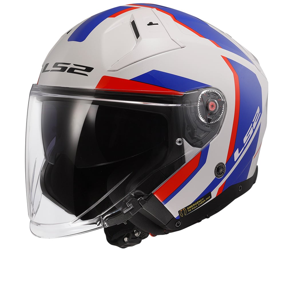 Image of LS2 OF603 Infinity II Focus White Blue Red 06 Jet Helmet Size S ID 6942141742880