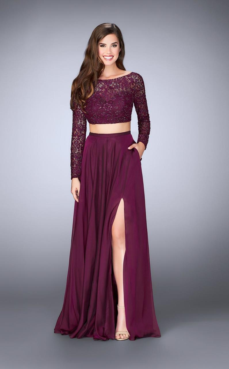 Image of La Femme - 23937 Glamorous Two-Piece Lace Illusion Long Evening Gown