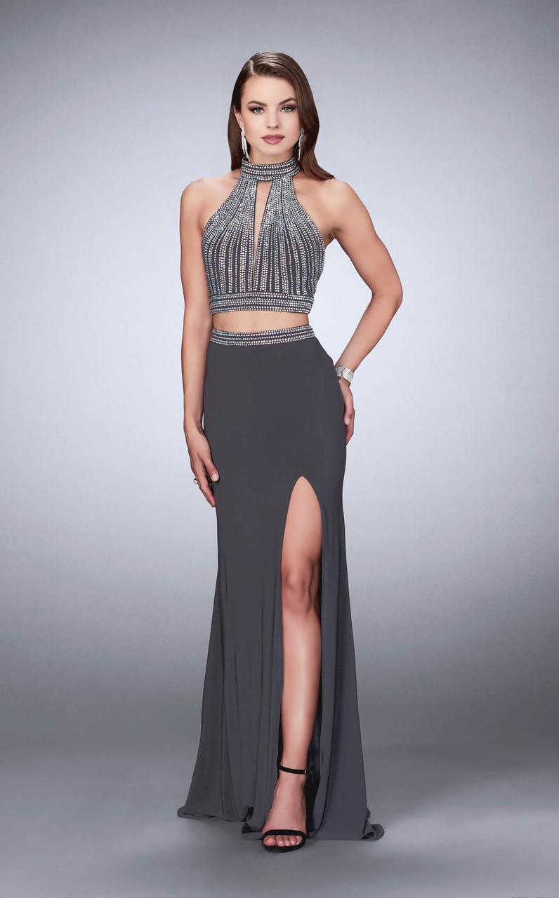 Image of La Femme - 24521 Exquisite High Crystal-Adorned Long Evening Gown