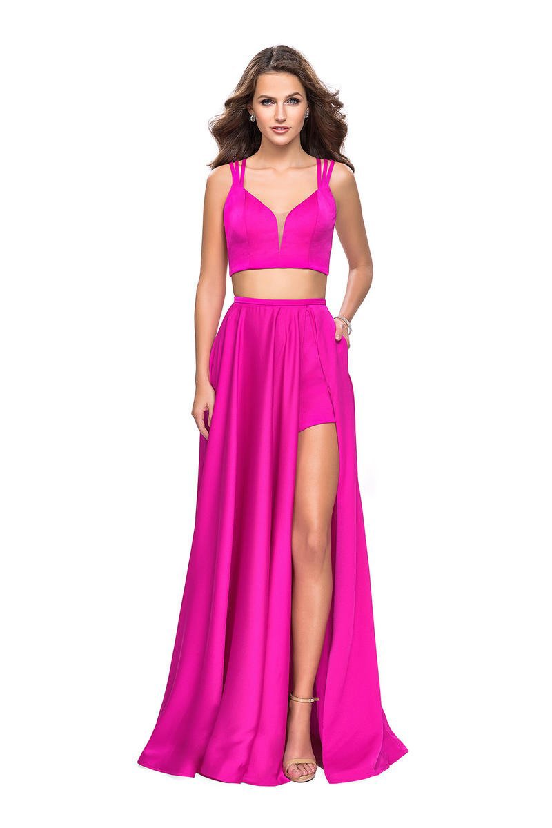 Image of La Femme - 25288 Two-Piece Plunging Strappy Satin A-Line Gown