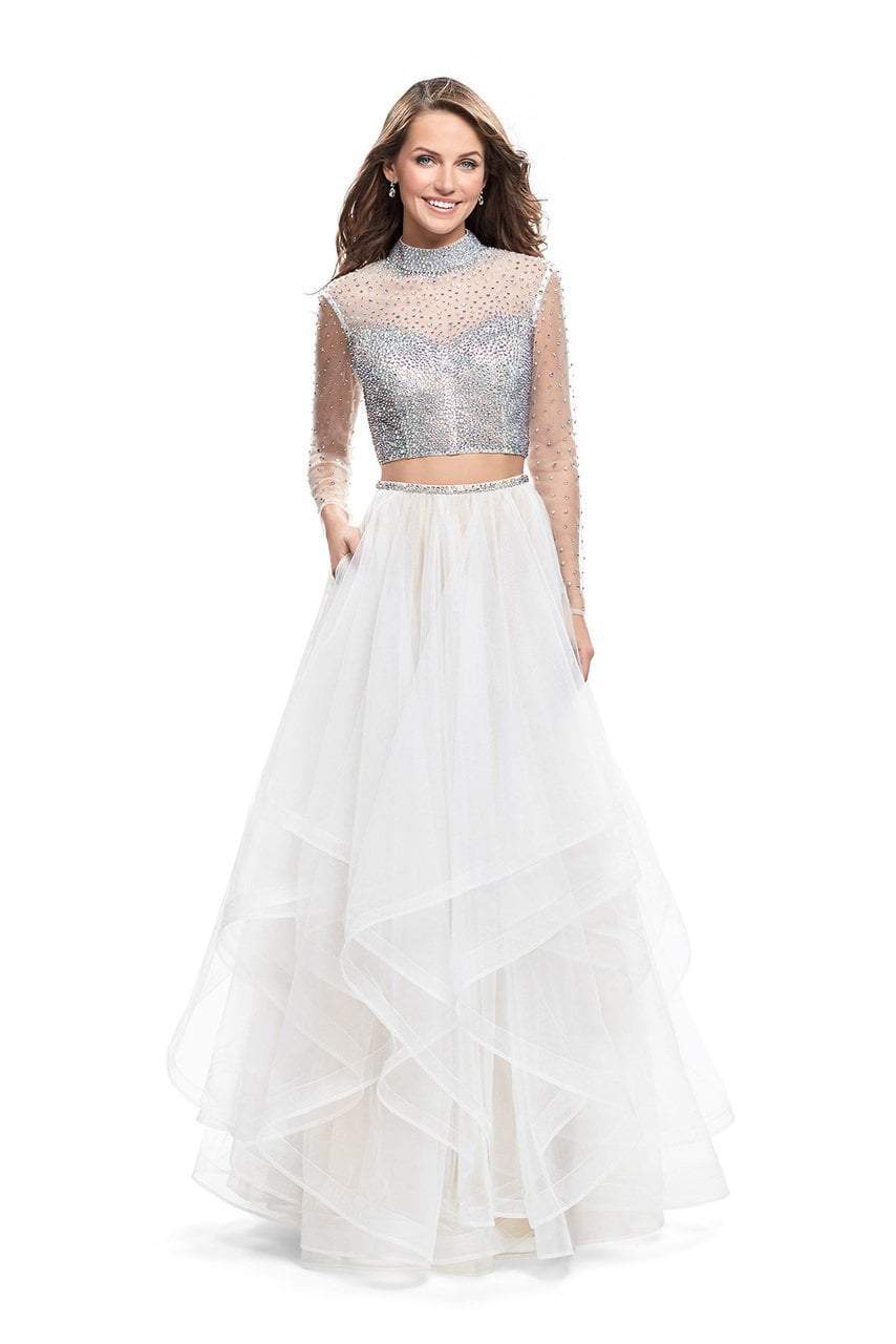 Image of La Femme - 25555 Two Piece Bedazzled Ruffled Tulle Dress