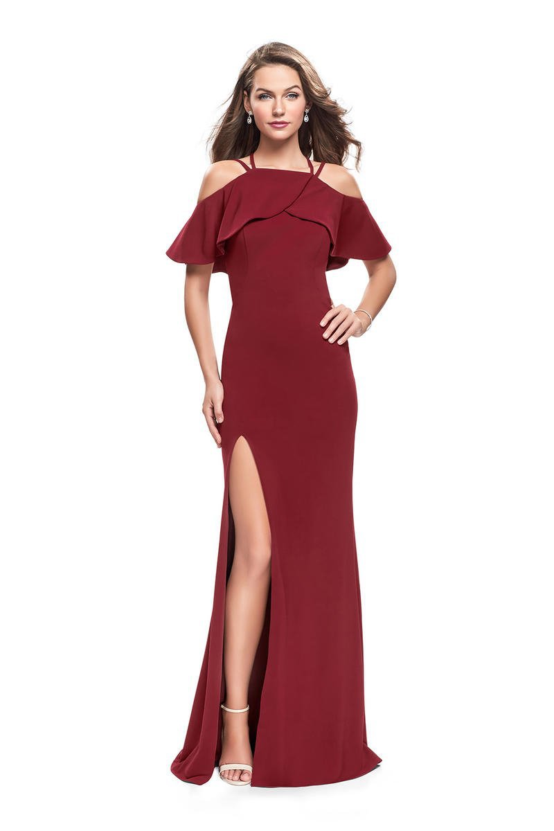 Image of La Femme - 25556 Ruffled Off Shoulder Jersey Dress