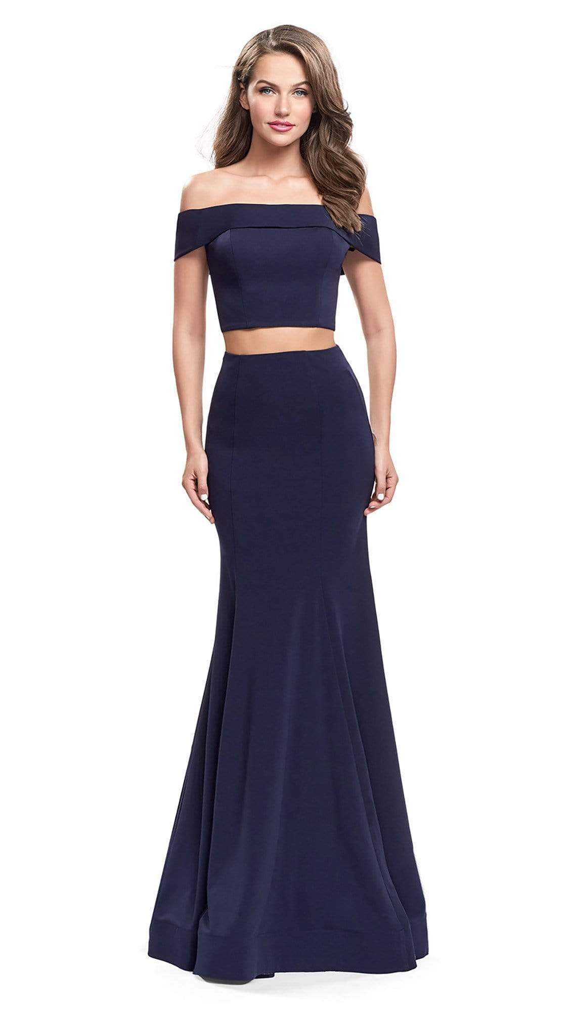 Image of La Femme - 25578 Two-Piece Fold-Over Off Shoulder Jersey Gown
