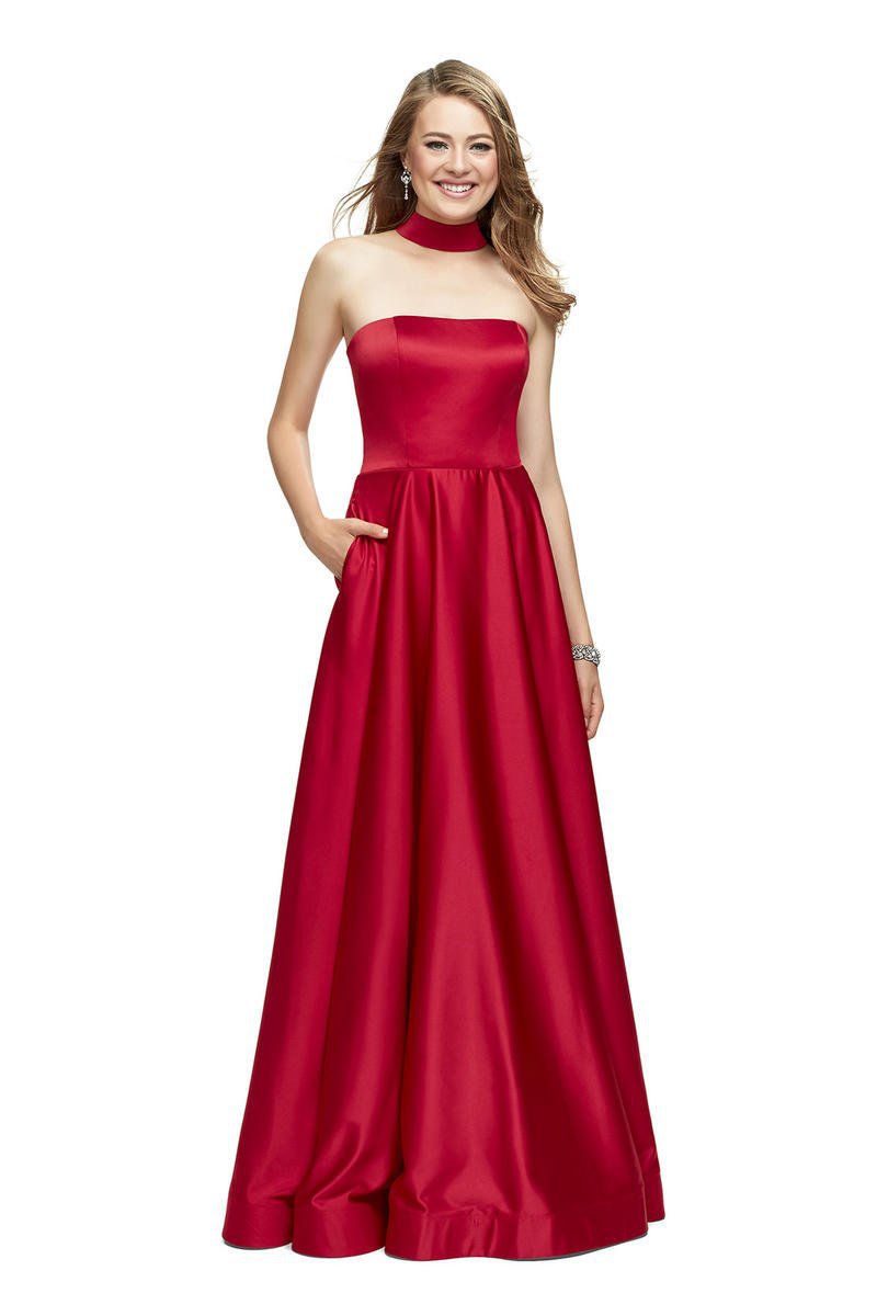 Image of La Femme - 25680 Choker Accented Straight-Across Satin A-Line Gown
