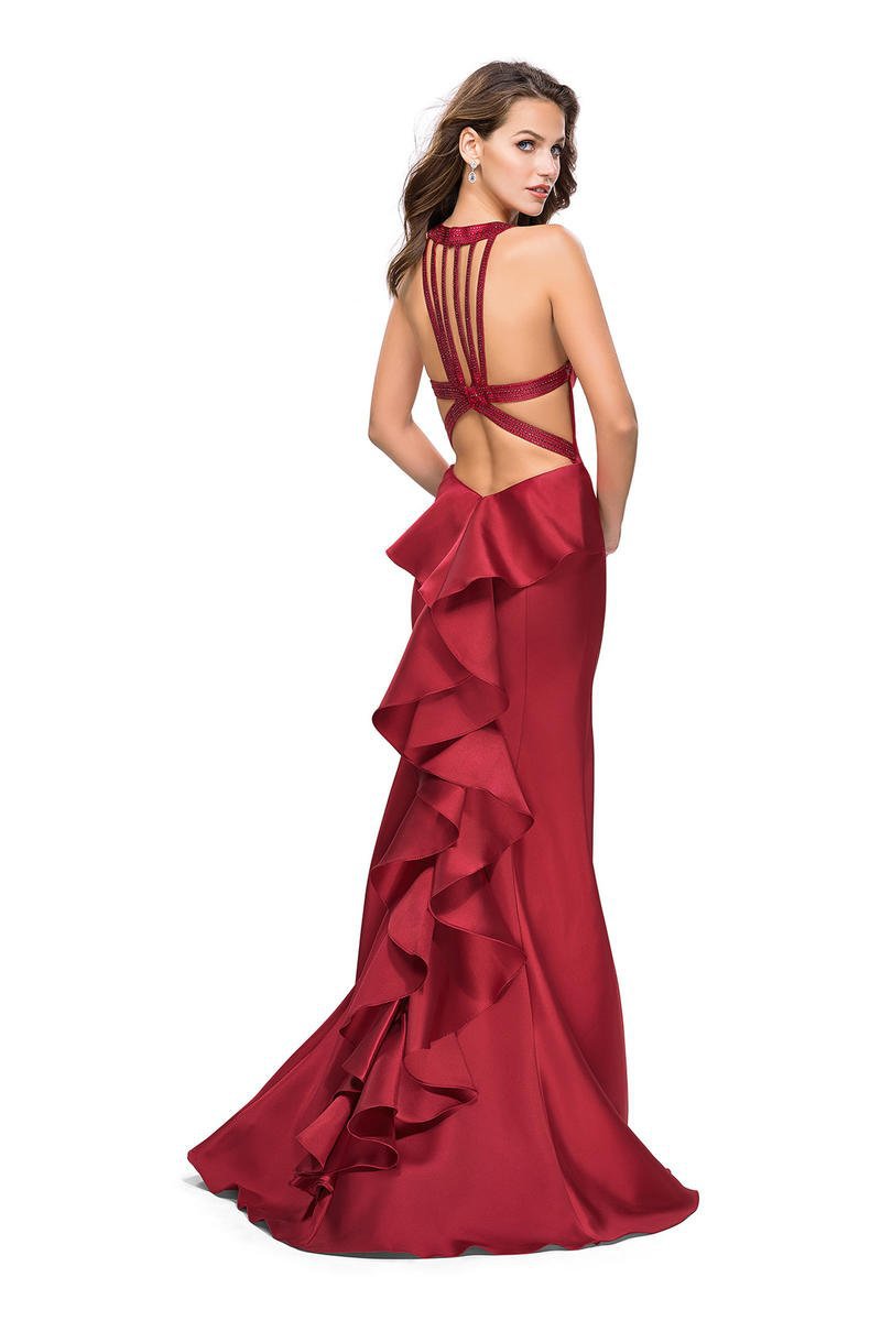 Image of La Femme - 25838 Sleeveless High Halter Ruffled Mermaid Gown