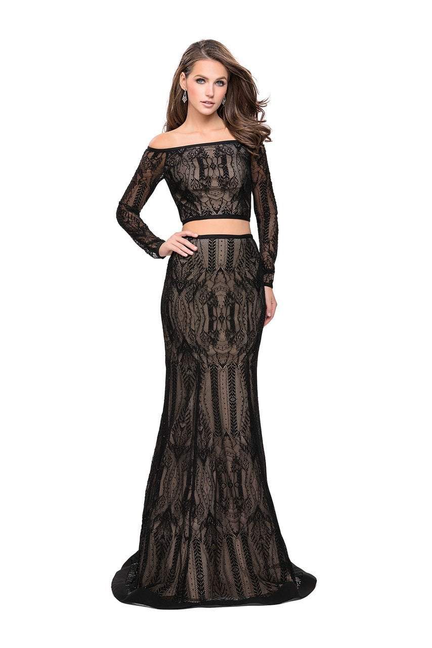 Image of La Femme - 25983 Two Piece Beaded Lace Fitted Sheath Dress