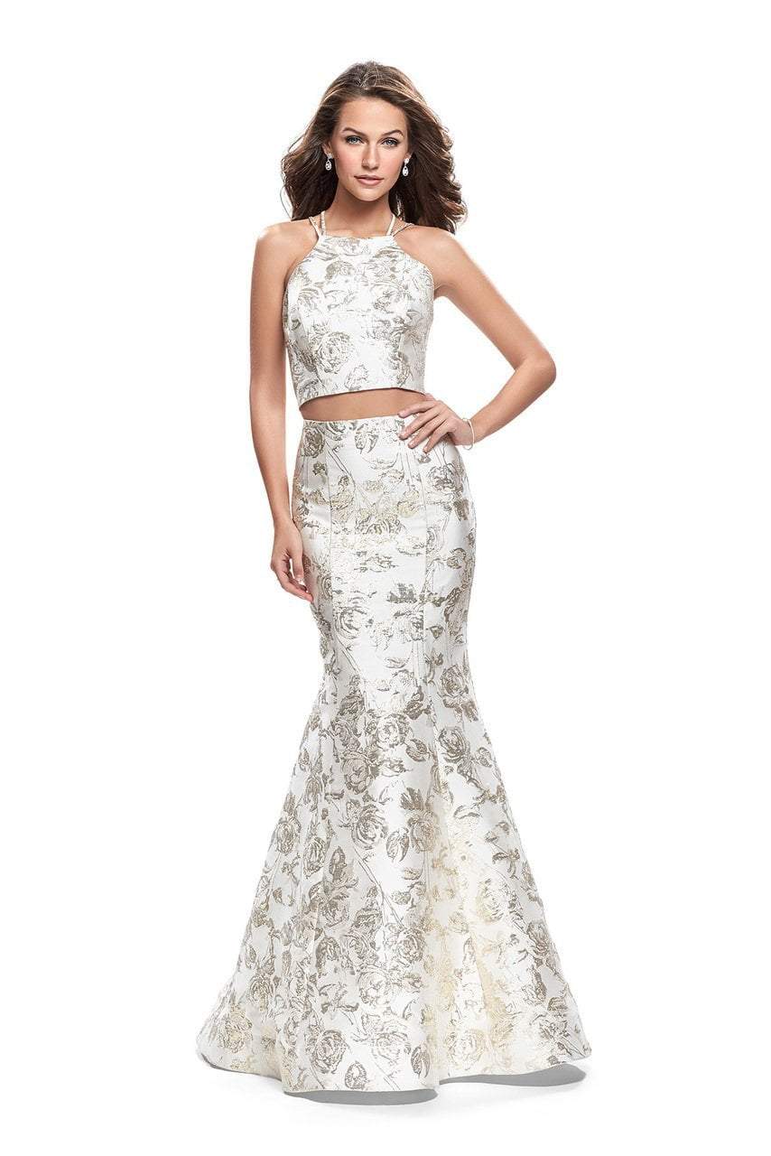 Image of La Femme - 26202 Two Piece Gilded Print Jacquard Evening Gown