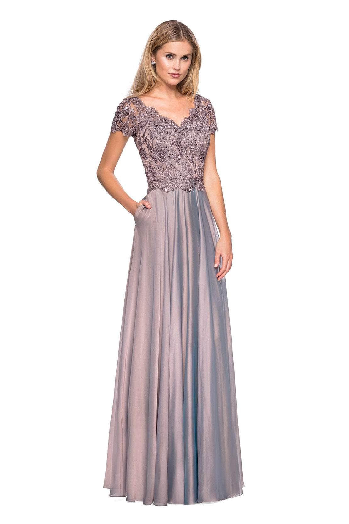 Image of La Femme - 27098 Embordered Lace Bodice Chiffon A- Line Gown