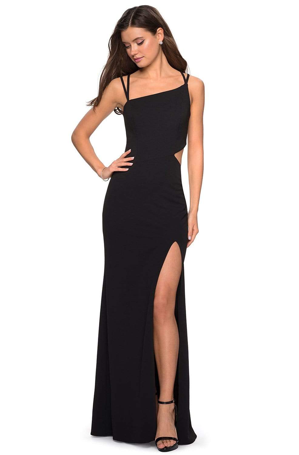 Image of La Femme - 27126 Asymmetrical Neckline Strappy Jersey Evening Dress
