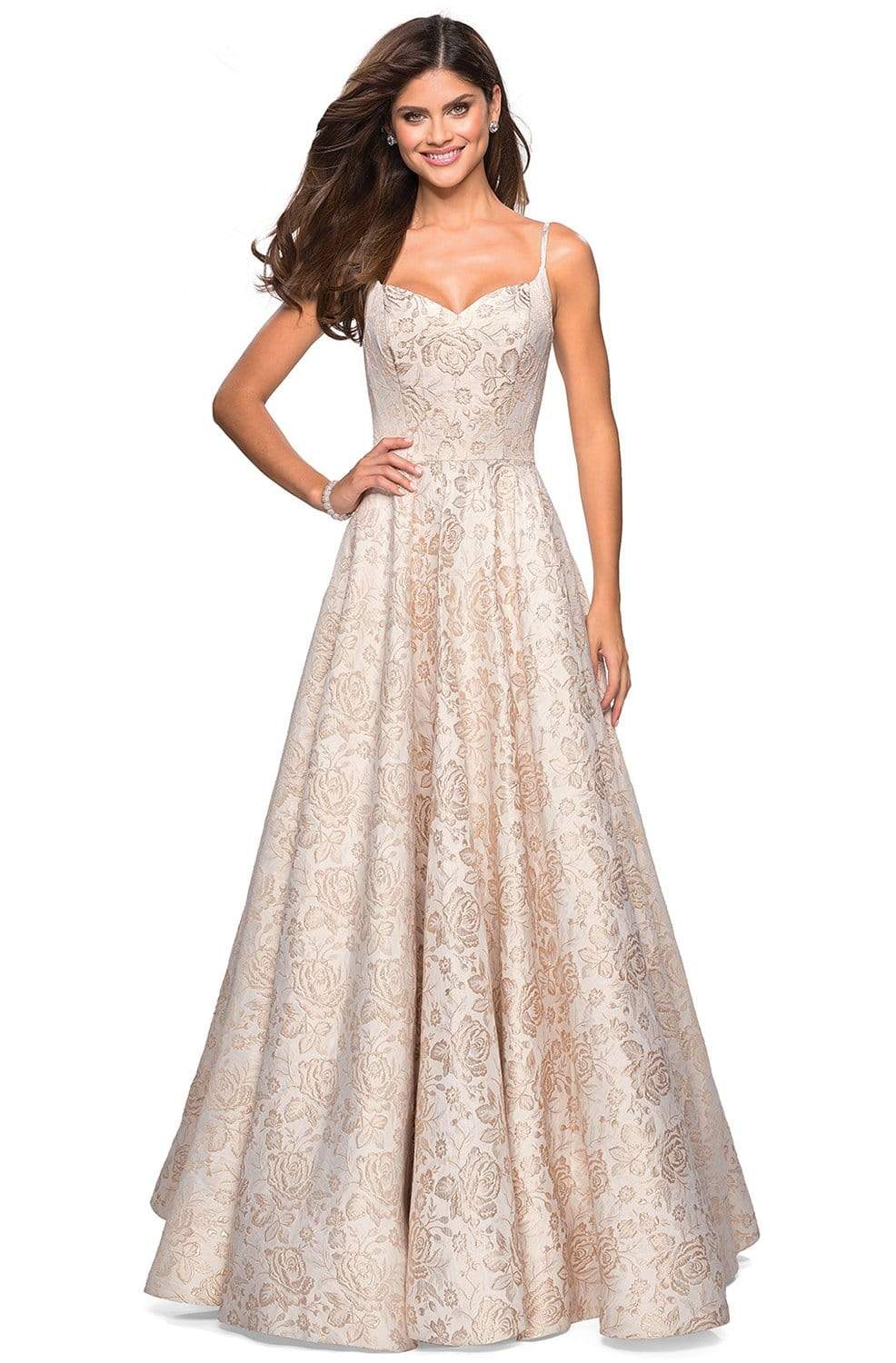 Image of La Femme - 27162 Floral Sweetheart Pleated A-Line Gown