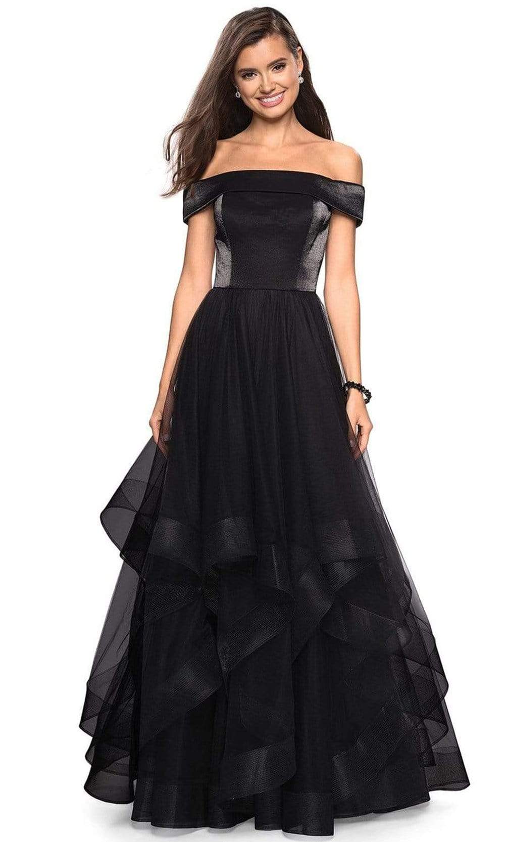 Image of La Femme - 27224 Off-Shoulder Pleated A-Line Gown