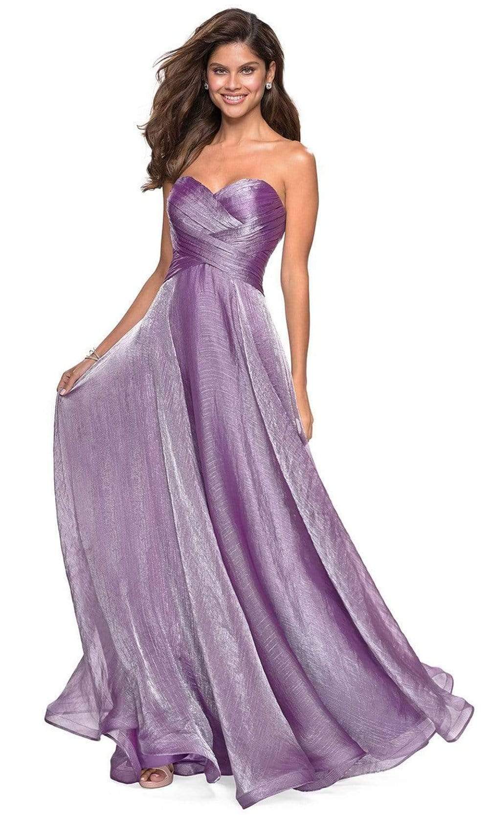 Image of La Femme - 27515 Strapless Sweetheart Metallic Chiffon Prom Dress