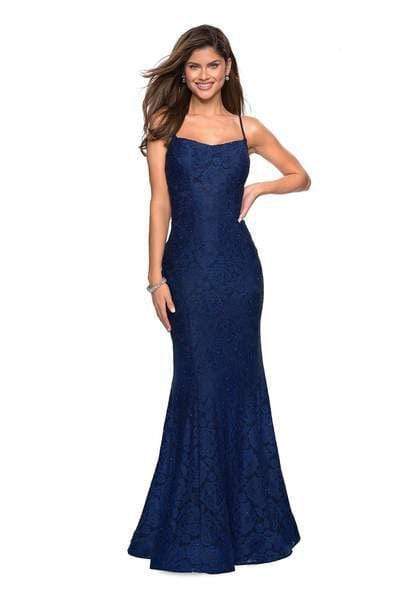 Image of La Femme - 27565 Allover Lace Sleeveless Strappy Back Mermaid Gown