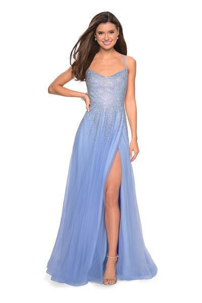 Image of La Femme - 27750 Rhinestone Embellished Tulle A-line Dress