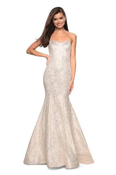 Image of La Femme - 27789 Strapless Sweetheart Jacquard Mermaid Dress