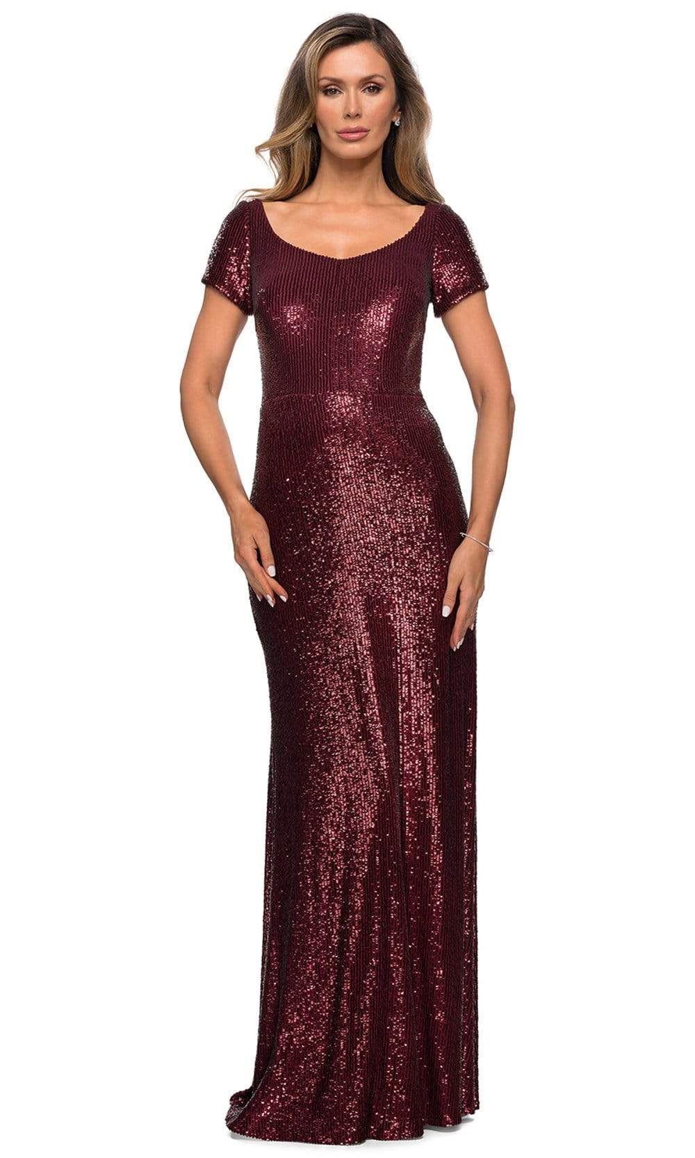 Image of La Femme - 27916 Allover Sequins Short Sleeve Evening Gown