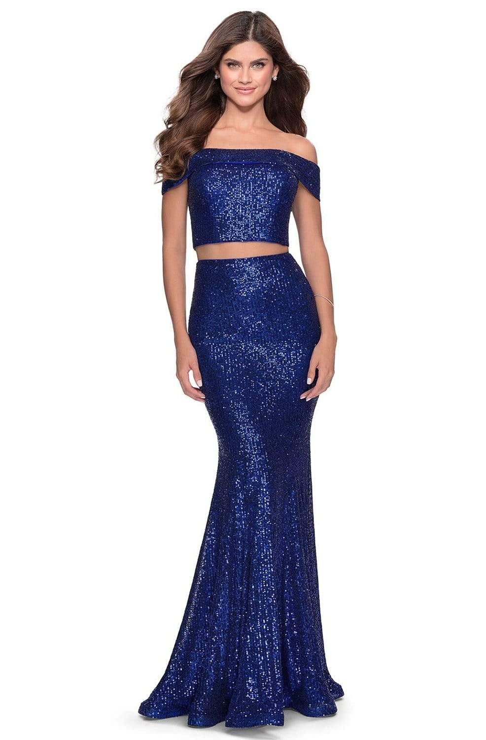 Image of La Femme - 28425 Sequined Off-Shoulder Sheath Dress