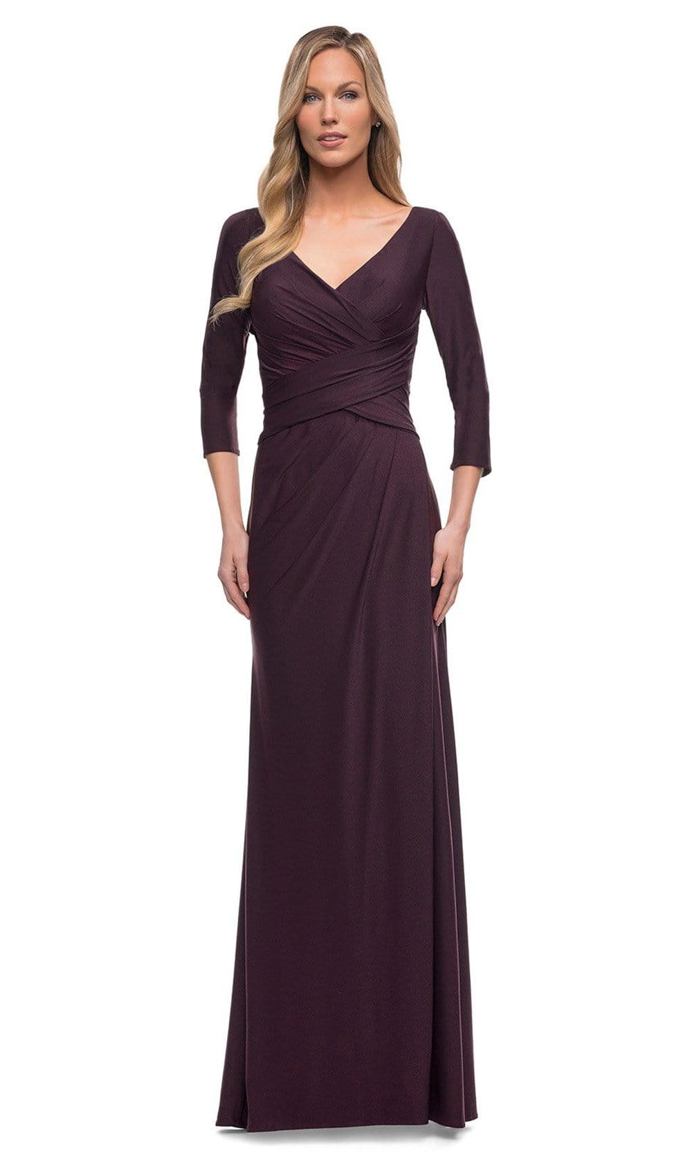 Image of La Femme - 29223 Fitted V-Neck Evening Dress