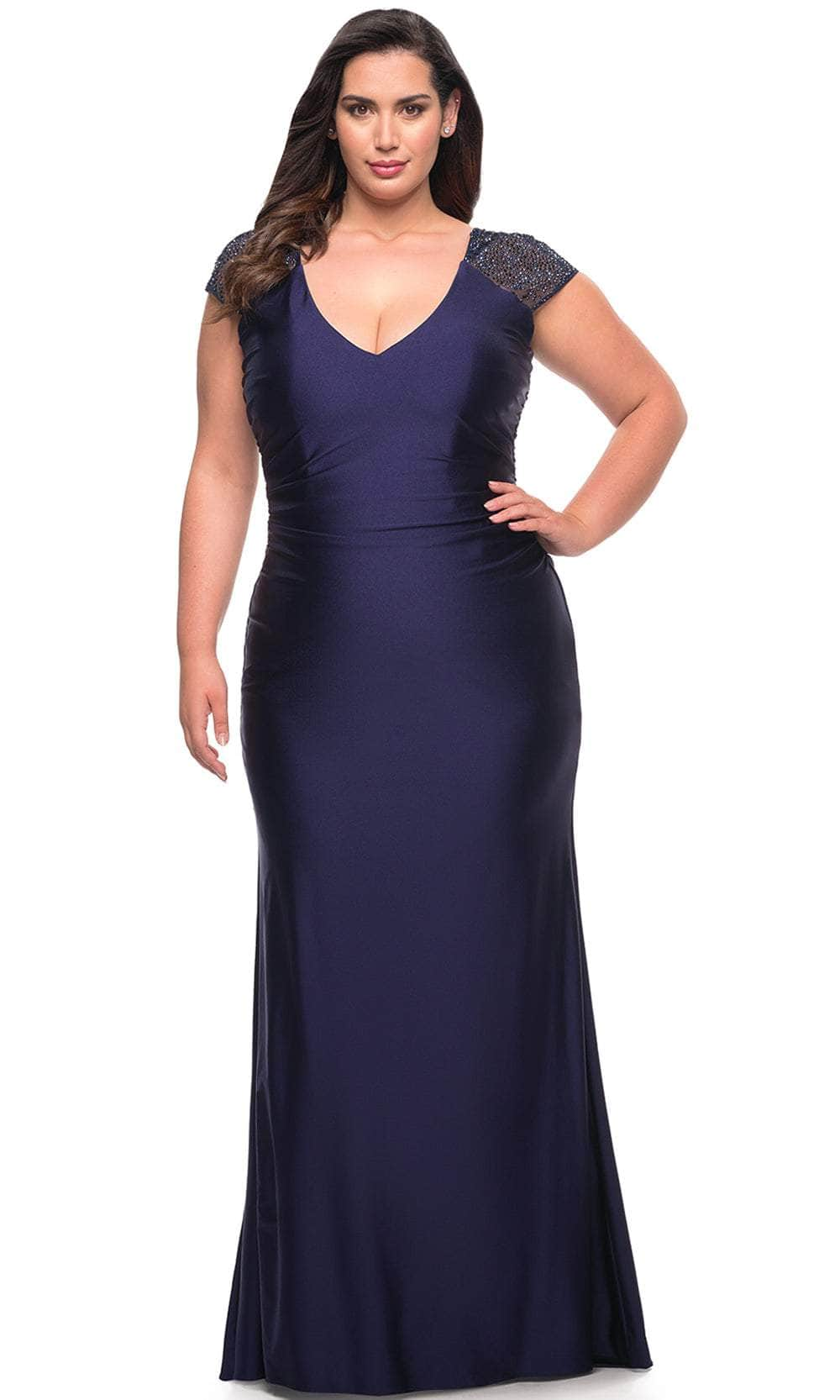 Image of La Femme 29481 - Rhinestone Sleeve Column Dress