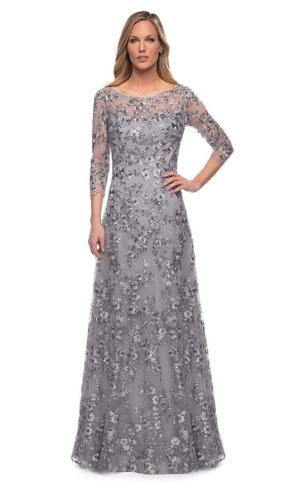 Image of La Femme - 29903 Floral Embroidered Sheer Sleeve Gown