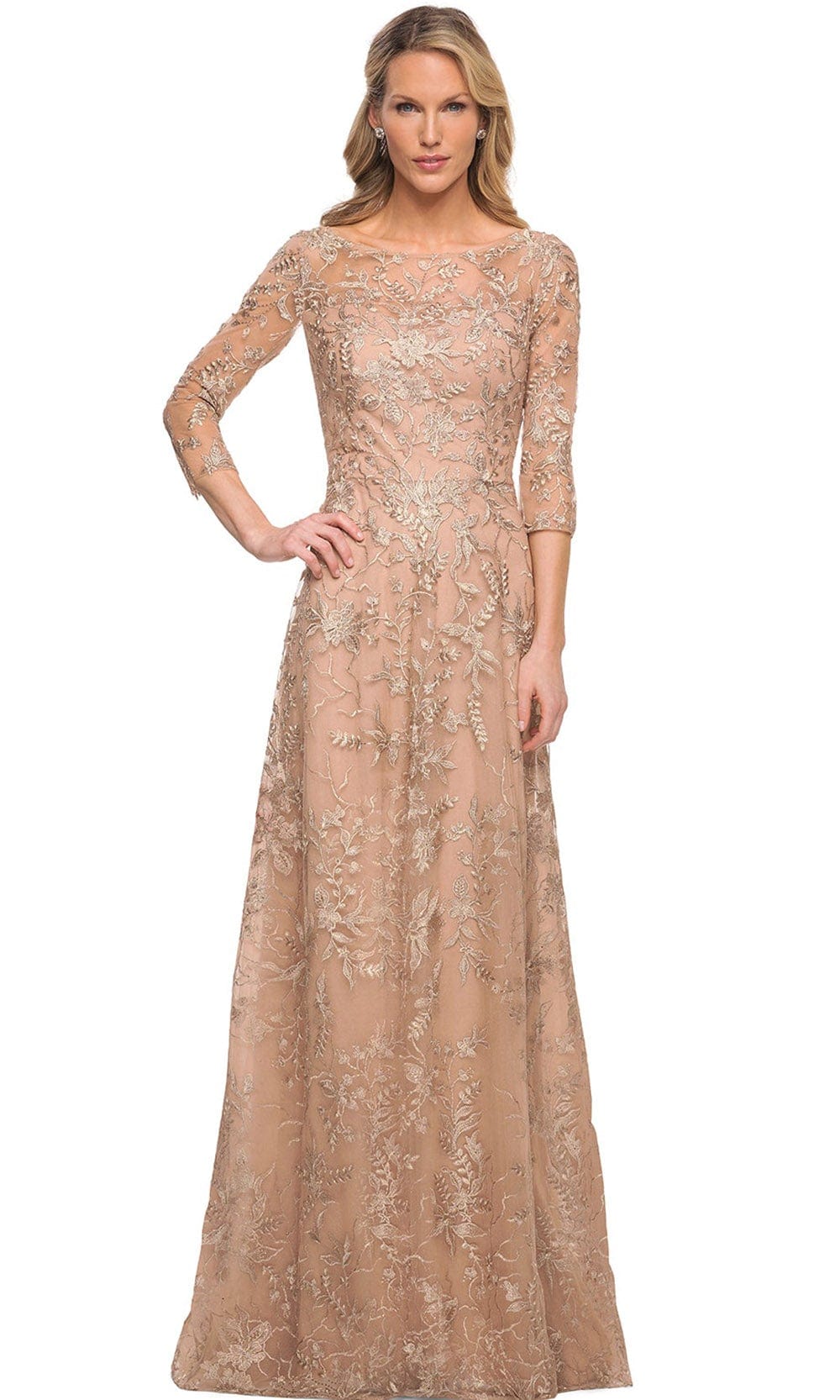 Image of La Femme 30021 - Sheer Lace Sheath Mother of the Bride Dress