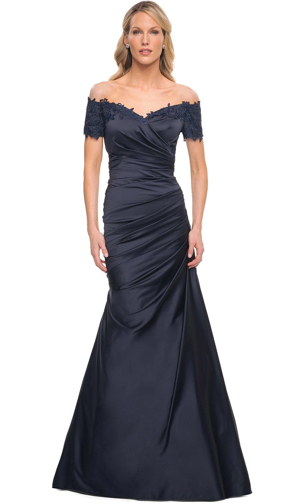 Image of La Femme 30199 - Satin Lace Pleated Mother of the Groom Gown