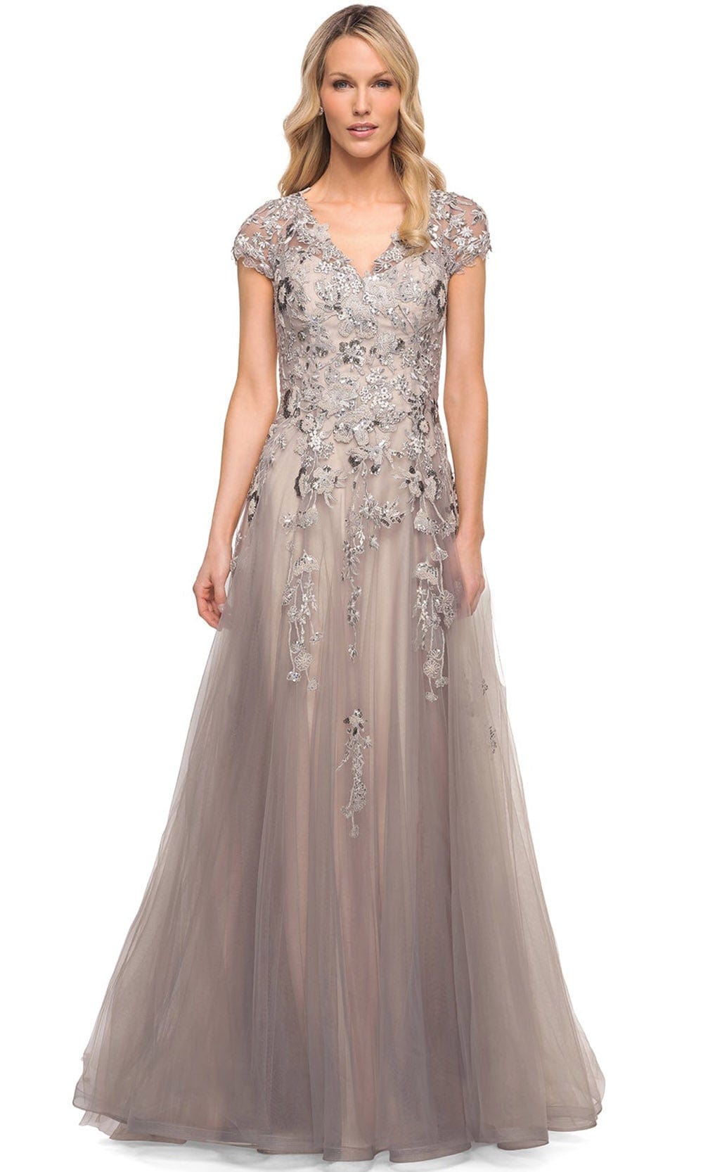 Image of La Femme 30239 - Embroidered V-Neck Mother of the Groom Dress