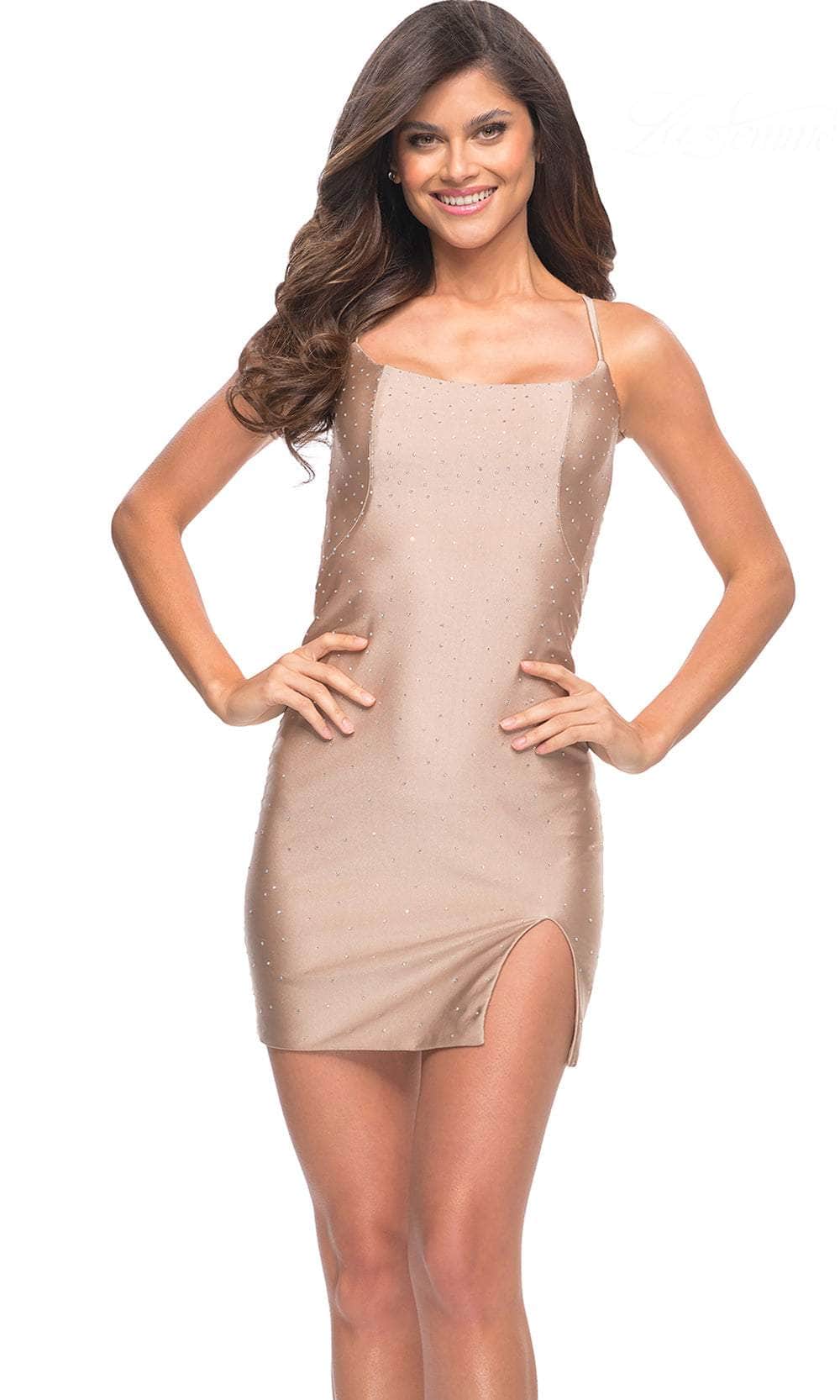 Image of La Femme 30355 - Crisscross Back Beaded Cocktail Dress