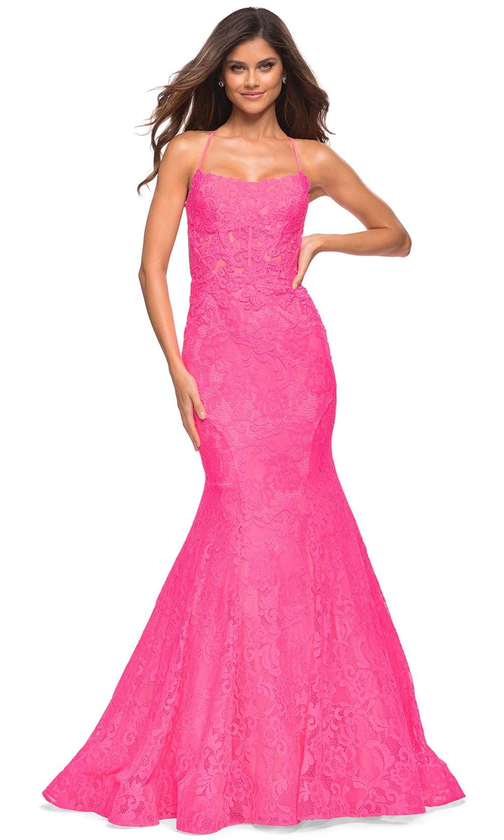 Image of La Femme 30605 - Square Trumpet Evening Dress