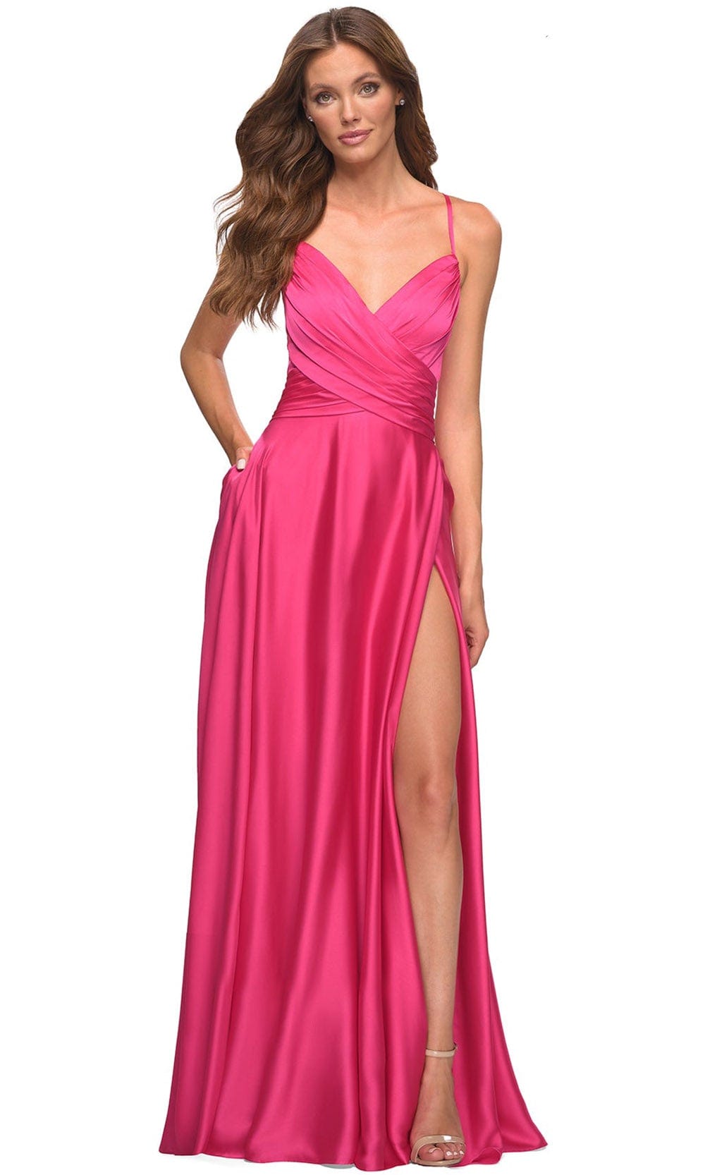 Image of La Femme 30616 - Ruched V-Neck Evening Dress