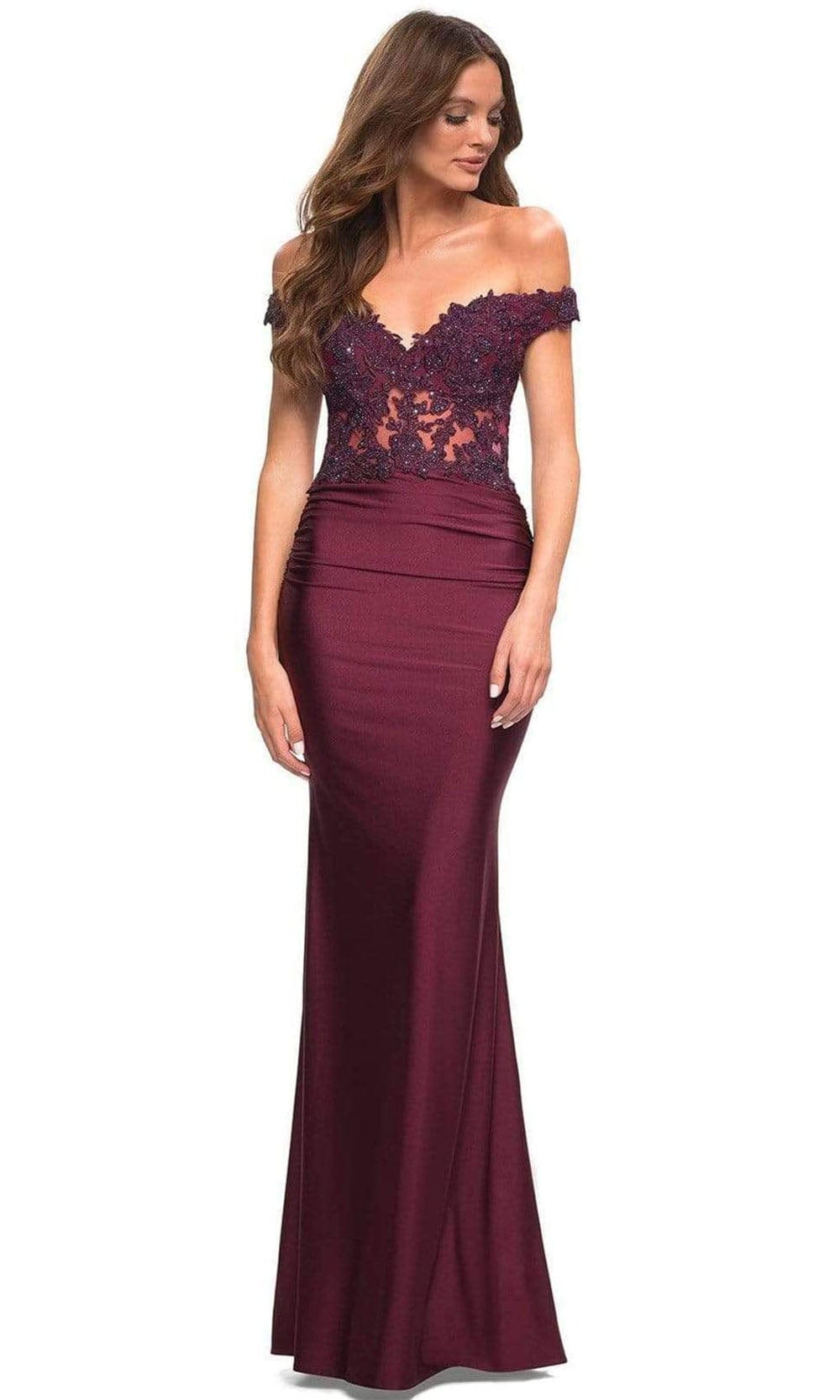 Image of La Femme - 30741 Illusion Lace Top Long Dress